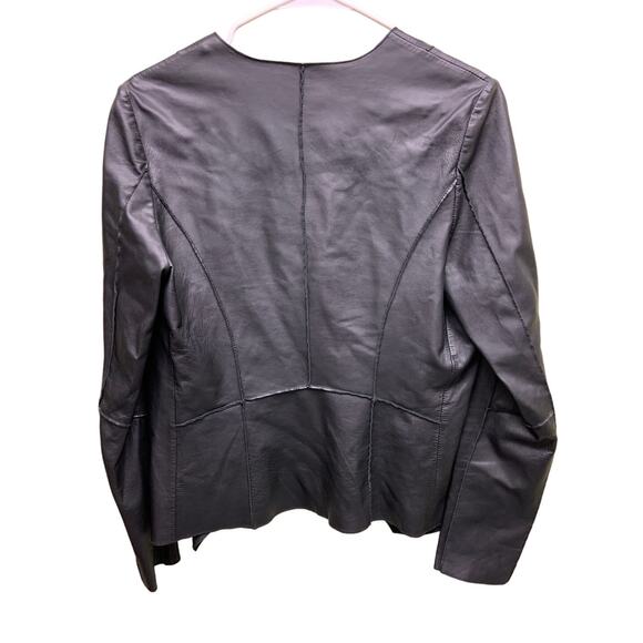 ALYSI Creme 100% Leather Black Blazer Jacket Size 4 - Picture 2 of 6